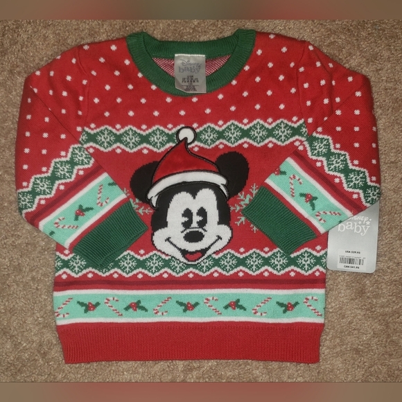 Disney Baby Red Christmas Holiday Mickey Sweater Size 12-18 Months NWT - Picture 3 of 3